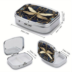 Dragonfly Pill Box 2 Compartment Colored Glass Metal Portable Medicine Case
