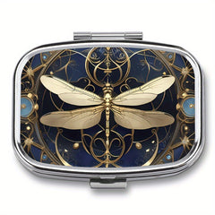 Dragonfly Pill Box 2 Compartment Colored Glass Metal Portable Medicine Case