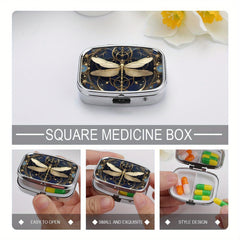 Dragonfly Pill Box 2 Compartment Colored Glass Metal Portable Medicine Case