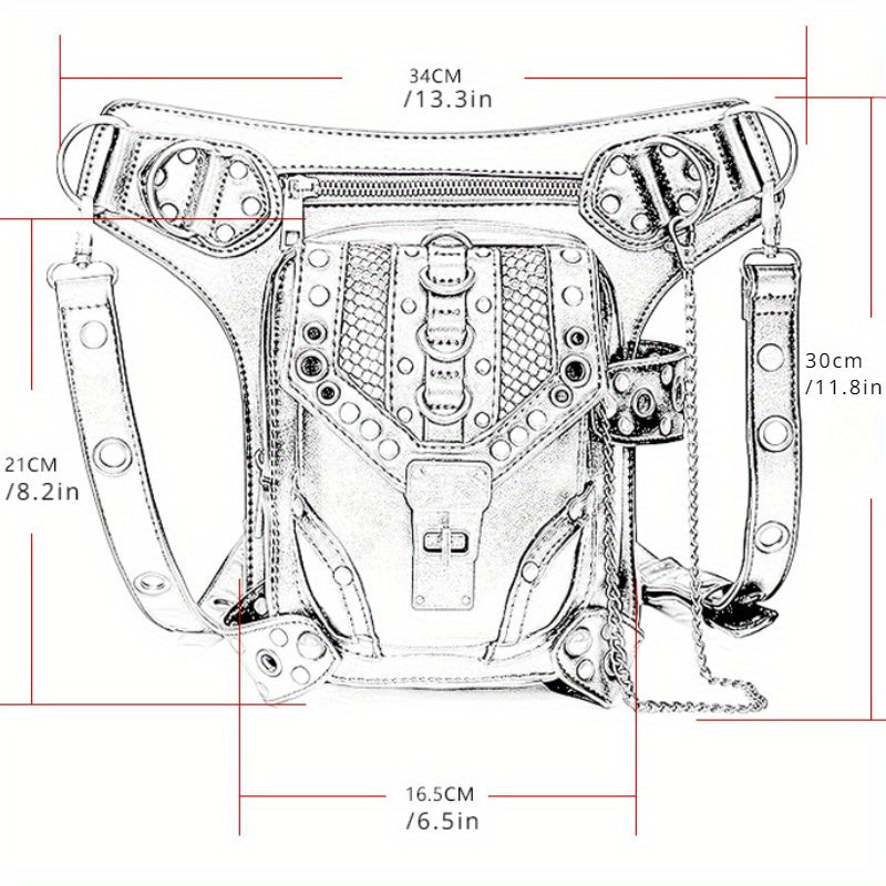 Steampunk Waist Bag Gothic Fringed Crossbody with Chain