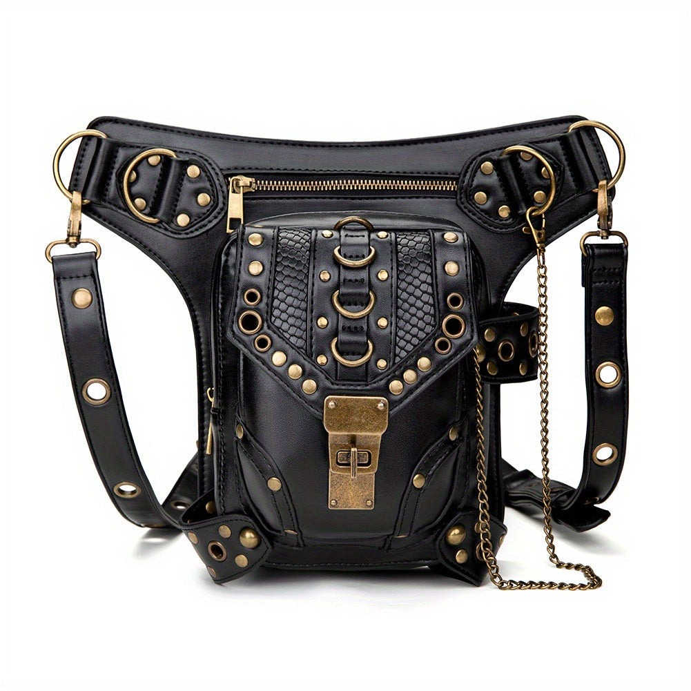 Steampunk Waist Bag Gothic Fringed Crossbody with Chain