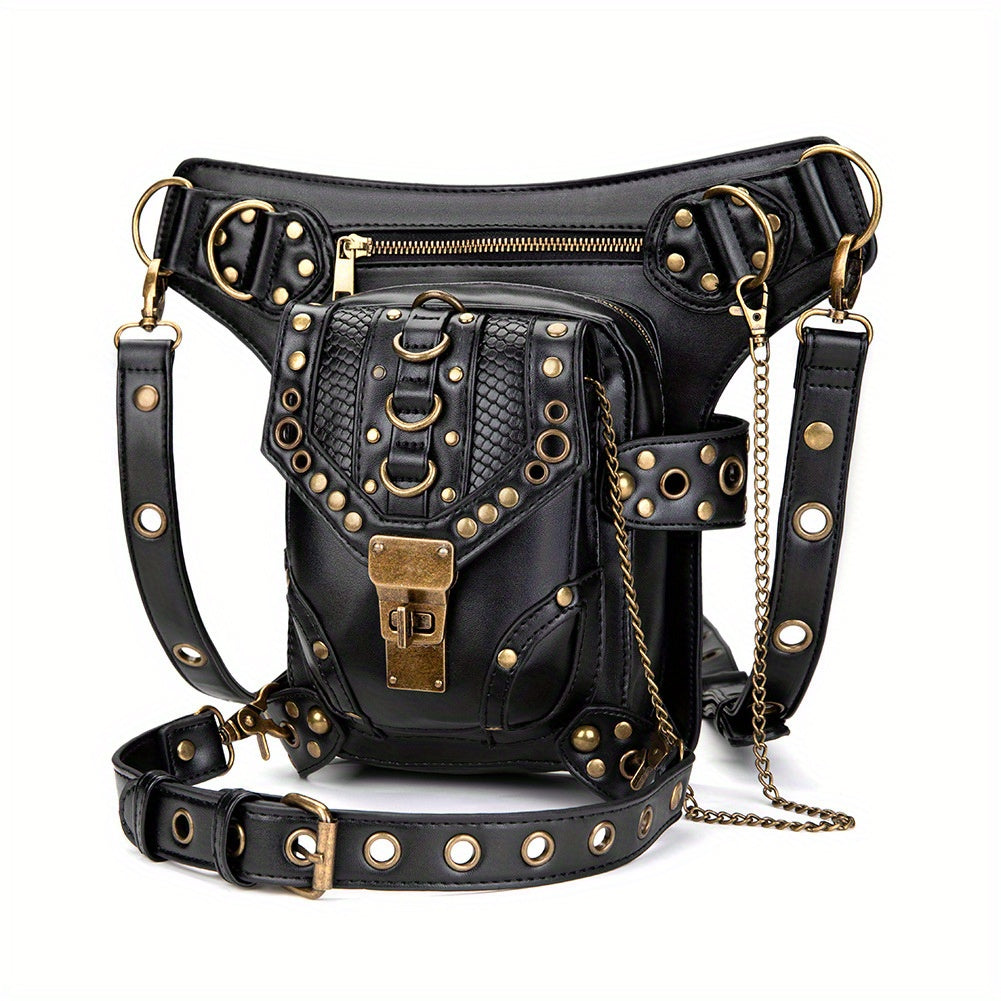 Steampunk Waist Bag Gothic Fringed Crossbody with Chain
