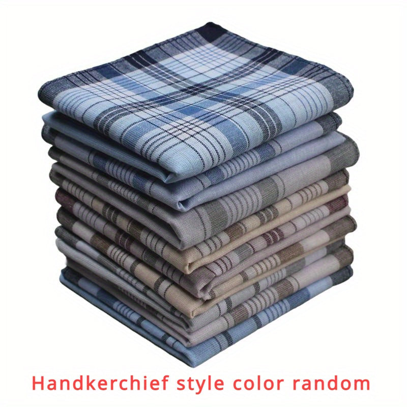9pcs Vintage Cotton Men's Handkerchiefs Checkered Pattern Soft & Durable