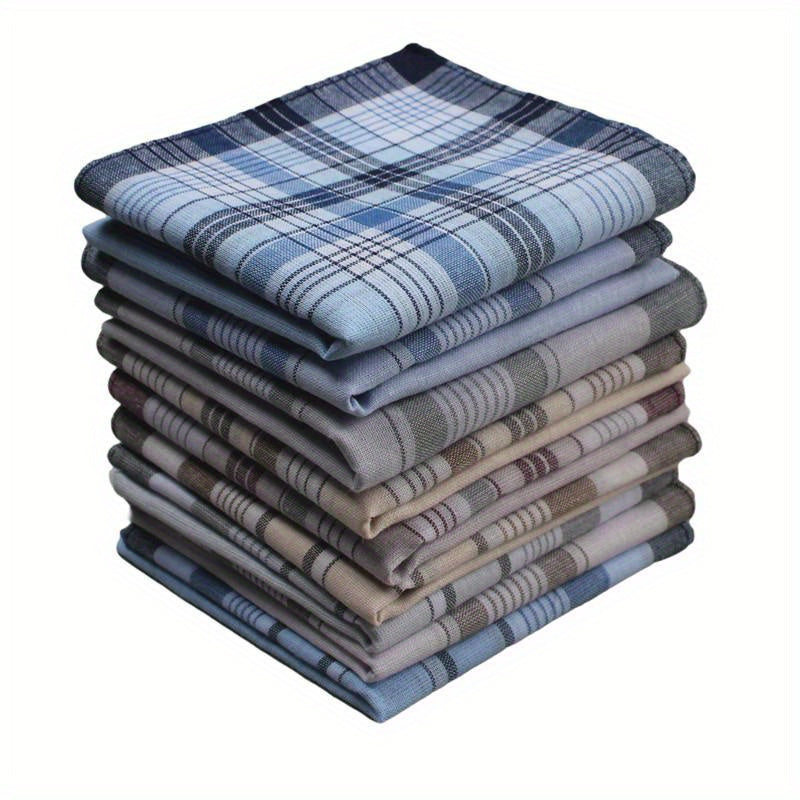 9pcs Vintage Cotton Men's Handkerchiefs Checkered Pattern Soft & Durable