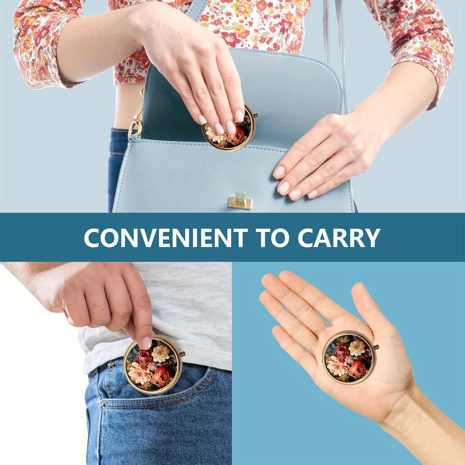 Floral Pill Organizer 3 Compartment Metal Medicine Case
