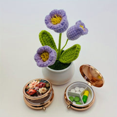 Floral Pill Organizer 3 Compartment Metal Medicine Case