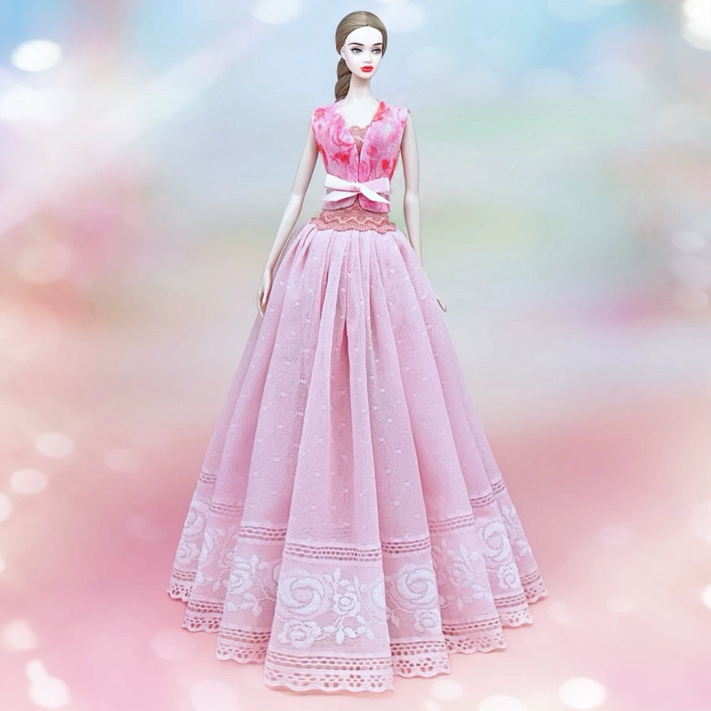 Doll Dress with Lace Detail and Faux Fur Shawl for Dolls Outfits
