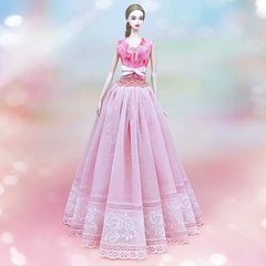 Doll Dress with Lace Detail and Faux Fur Shawl for Dolls Outfits