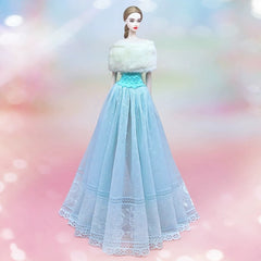 Doll Dress with Lace Detail and Faux Fur Shawl for Dolls Outfits