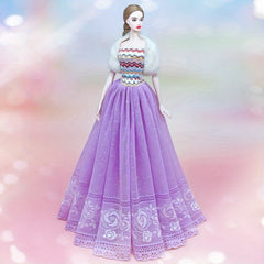 Doll Dress with Lace Detail and Faux Fur Shawl for Dolls Outfits