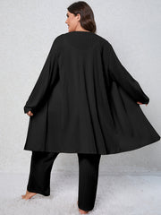 Textured Cami Top & Wide Leg Pants & Robe Pajama Set
