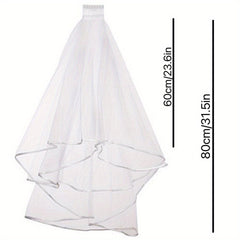 Bridal Veil Women's Short Wedding Veil Ribbon Edge With Comb