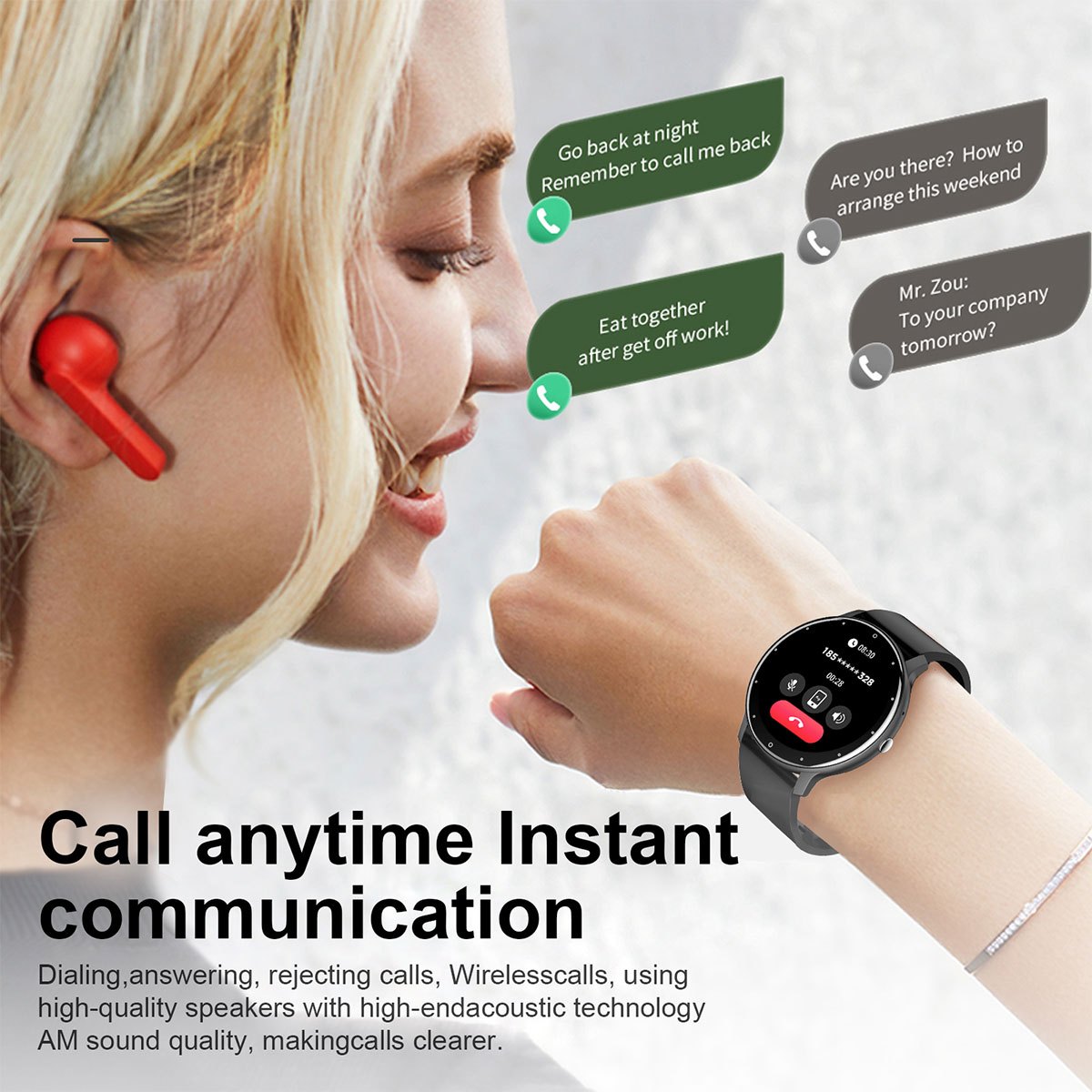 LIGE Smart Watch 3 Touch Screen AI Voice Alarm IP67 Sport Mode
