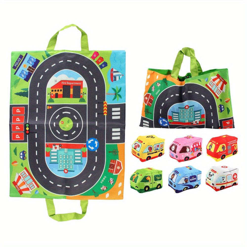 Fabric Toy Set: Cars & Animals, Play Mat & Bag, Rattles & Crinkly Paper