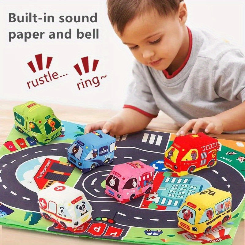 Fabric Toy Set: Cars & Animals, Play Mat & Bag, Rattles & Crinkly Paper