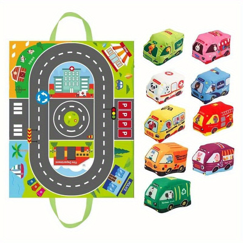 Fabric Toy Set: Cars & Animals, Play Mat & Bag, Rattles & Crinkly Paper