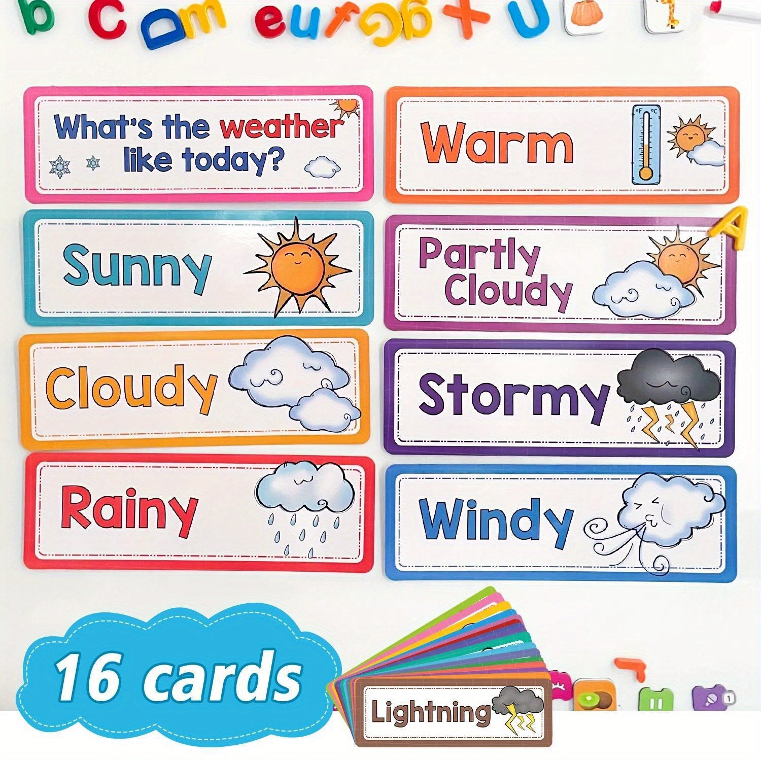Weather Flashcards Educational 16pcs English Words Learning Kids Toy