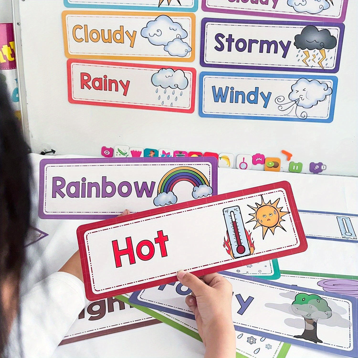 Weather Flashcards Educational 16pcs English Words Learning Kids Toy