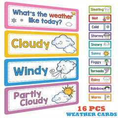 Weather Flashcards Educational 16pcs English Words Learning Kids Toy