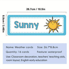 Weather Flashcards Educational 16pcs English Words Learning Kids Toy