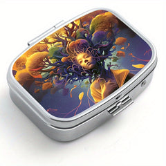 Tree of Life Square Pill Box 2 Compartment Metal Medicine Case