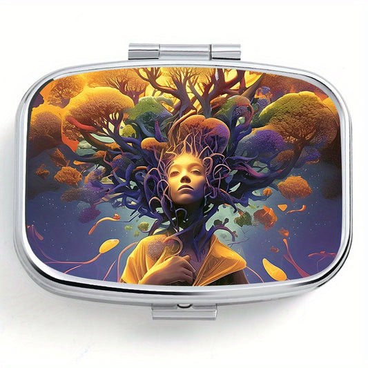 Tree of Life Square Pill Box 2 Compartment Metal Medicine Case