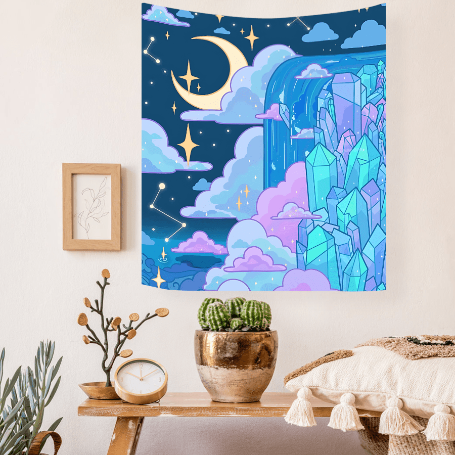 Anime Star Moon Sky Night View Tapestry Wall Hanging Decor