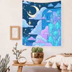 Anime Star Moon Sky Night View Tapestry Wall Hanging Decor