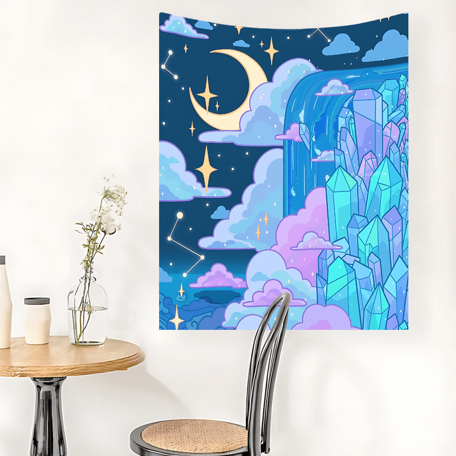 Anime Star Moon Sky Night View Tapestry Wall Hanging Decor