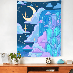 Anime Star Moon Sky Night View Tapestry Wall Hanging Decor