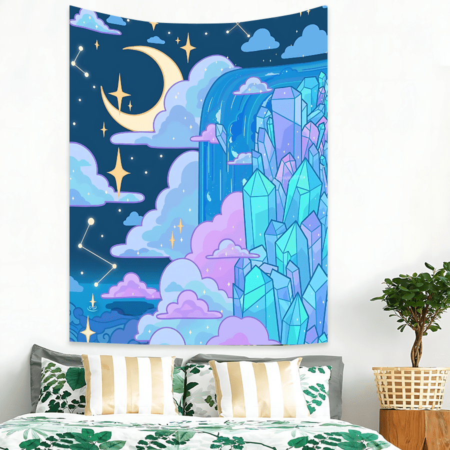 Anime Star Moon Sky Night View Tapestry Wall Hanging Decor