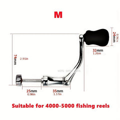 Metal Fishing Reel Handle with Comfortable Knob Replacement for S M L Reels