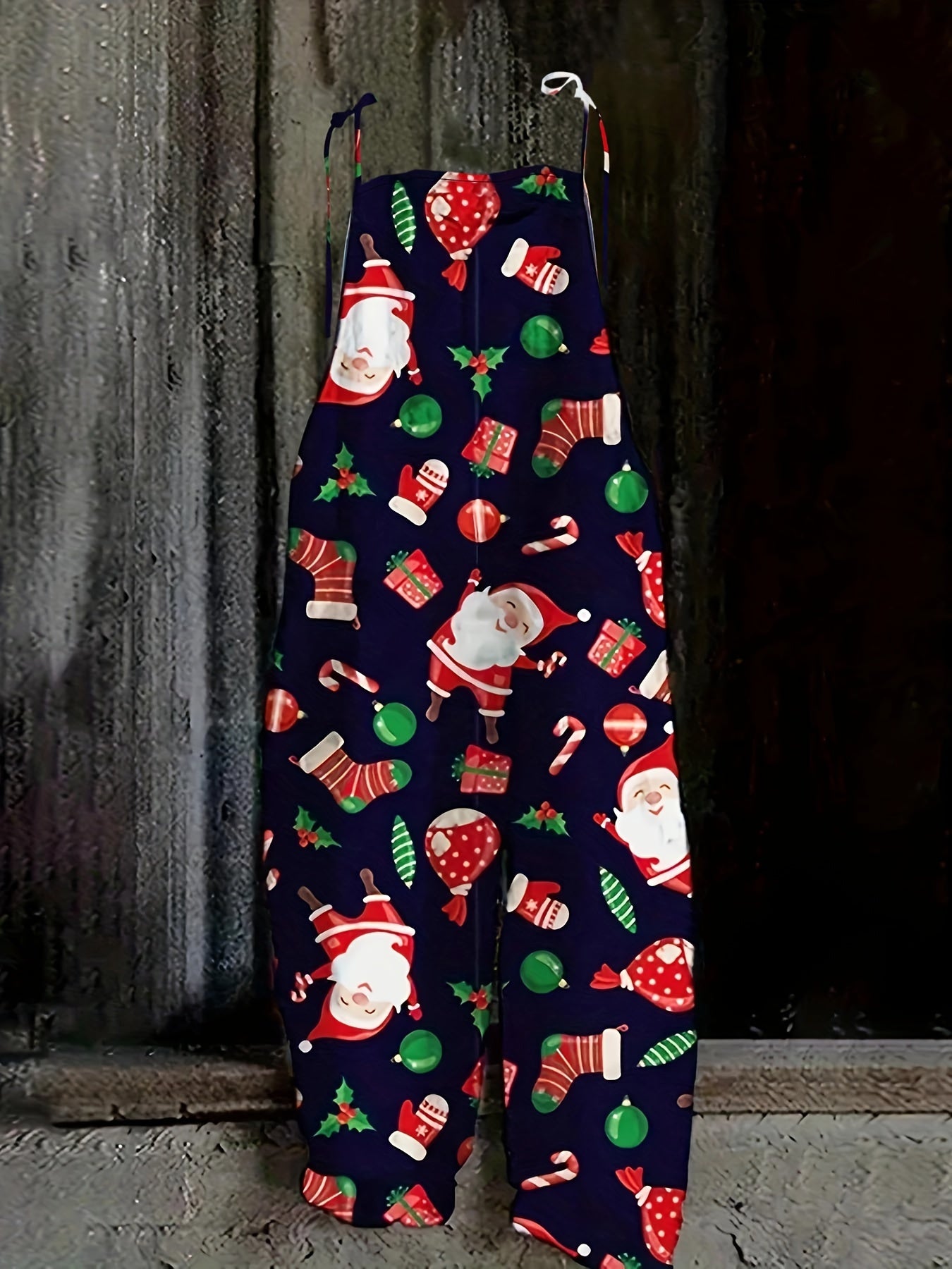 Christmas Graphic Print Tie Shoulder Jumpsuit