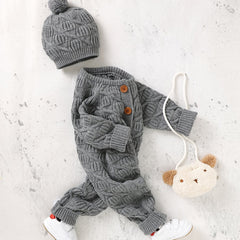 Baby Cable Knit One Piece Jumpsuit Hat Long Sleeve Romper