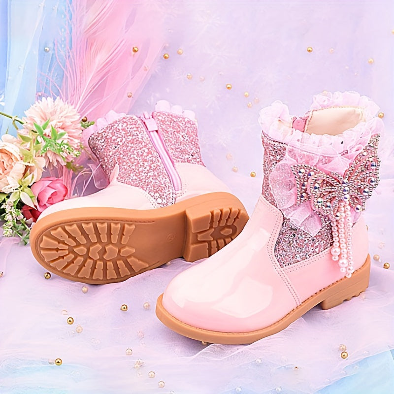 Girls Butterfly Dress Boots Warm Plus Fleece Boots For Autumn/Winter
