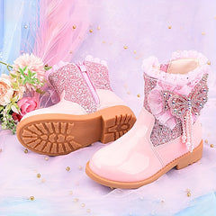 Girls Butterfly Dress Boots Warm Plus Fleece Boots For Autumn/Winter
