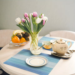 6pcs PVC Woven Striped Placemat Waterproof Anti-skid Heat Insulation Pad