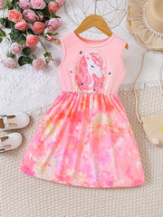 Toddler Girls Sleeveless Unicorn Dress for Beach Party