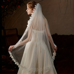 Bridal Long Head Veil Embroidered Lace Flower Wedding Hair Accessories