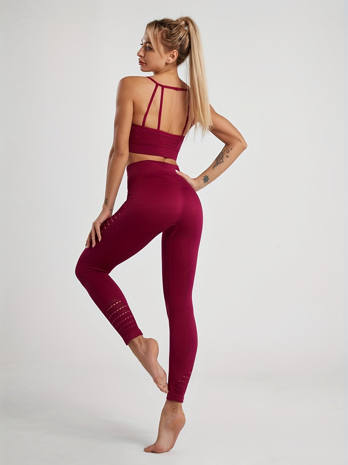 2pcs Workout Set Sports Bra & High Waist Leggings Women's Activewear