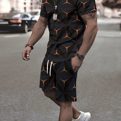 Men's 2 Piece Outfits 3D Pattern T-Shirt & Drawstring Shorts Set