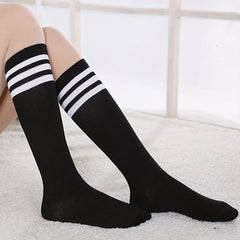 Striped Trim Calf Socks Women's Knee High Stockings
