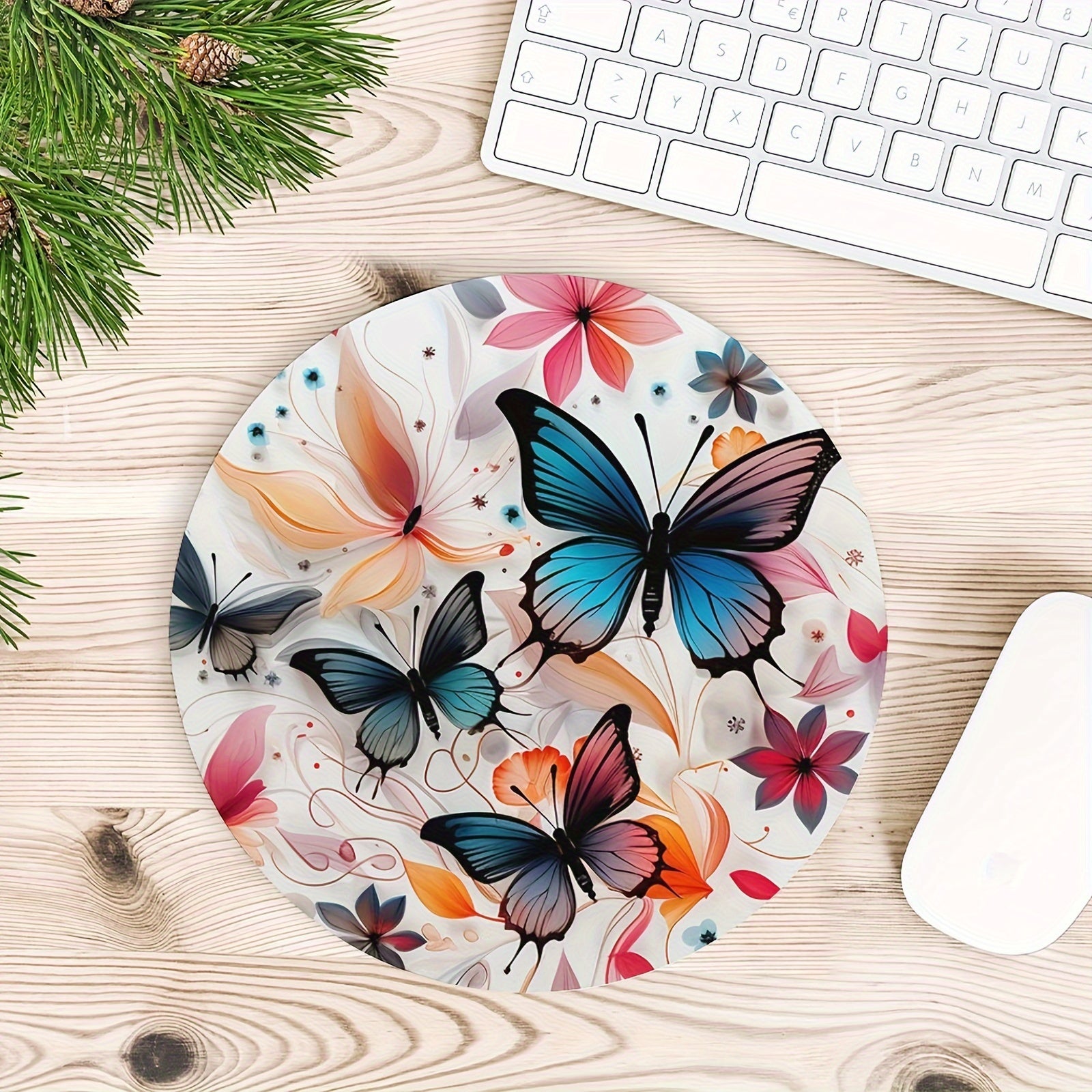 Floral Butterflies Round Mouse Mat Mouse Pad Non Slip Rubber Base