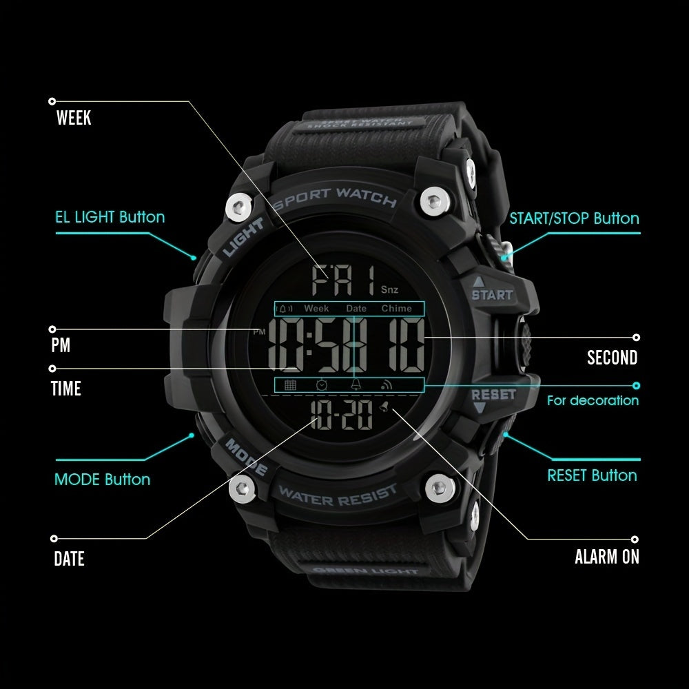 Unisex Waterproof Military Watch LED Chronograph Alarm Big Face