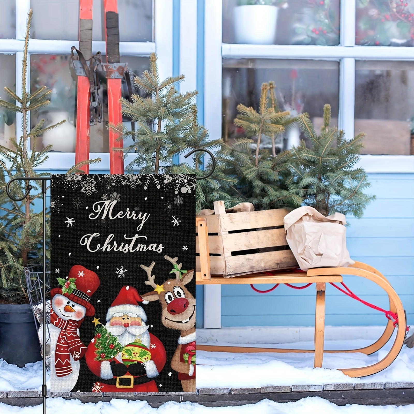 Christmas Garden Flag Double Sided Burlap Elk Snowman Santa Claus Xmas Decoratio