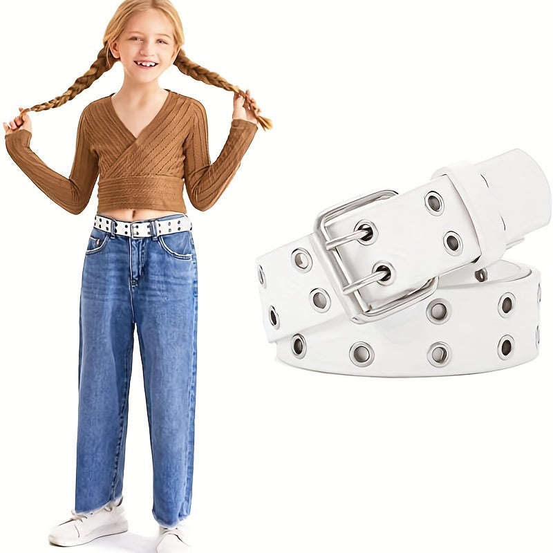 Girls Double Row Grommet Belts Kids PU Leather Belt