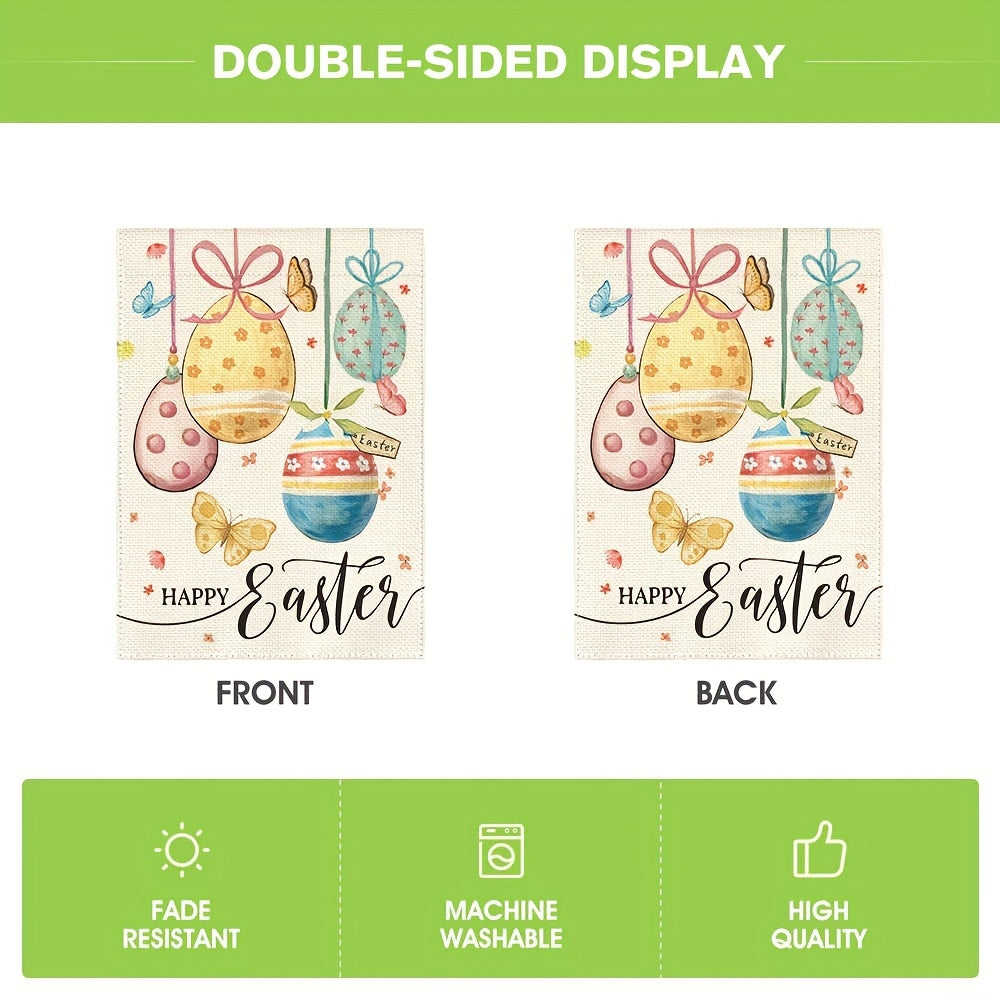 Happy Easter Garden Flag Double Sided Outside Easter Eggs Butterfly Pascha