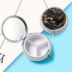 Wave Pattern Round Pill Case 3 Compartments Medicine Organizer Box