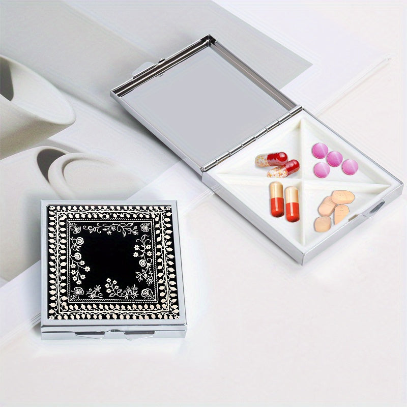 Creative Picture Printing Square Pill Box with 4 Compartments