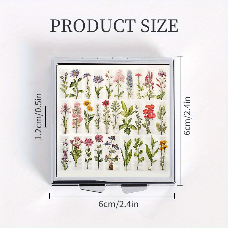 Plant Illustration Print Square Pill Box with 4 Compartments